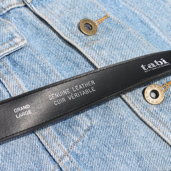 80s Vintage TABI Black Genuine Leather + Suede Silver Western Buckle Belt 32-36" - Picture 4 of 6